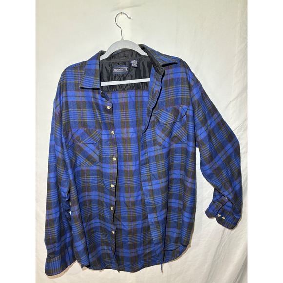 Private Club Other - Private Club Mens Blue Black Plaid Flannel Shirt Long Sleeve 100% Acrylic Sz LT